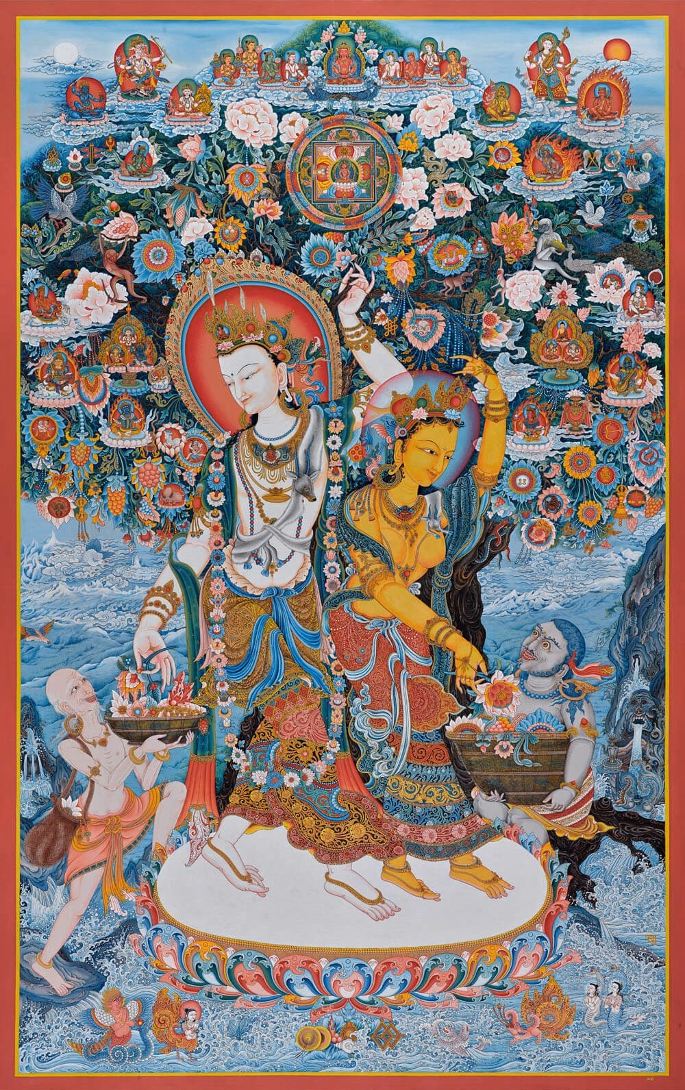 hangka painting of a Bodhisattva and consort bestowing charity, by Lok Chitrakar