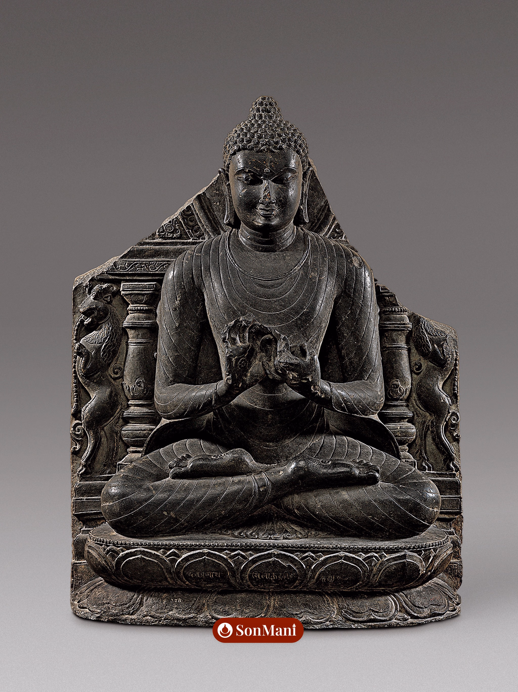 The Buddha preaching the First Sermon at Sarnath, India (Bihar, probably Nālandā), 11th century